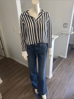 INC International Concepts Black and White Vertical Stripe Button-Down Shirt